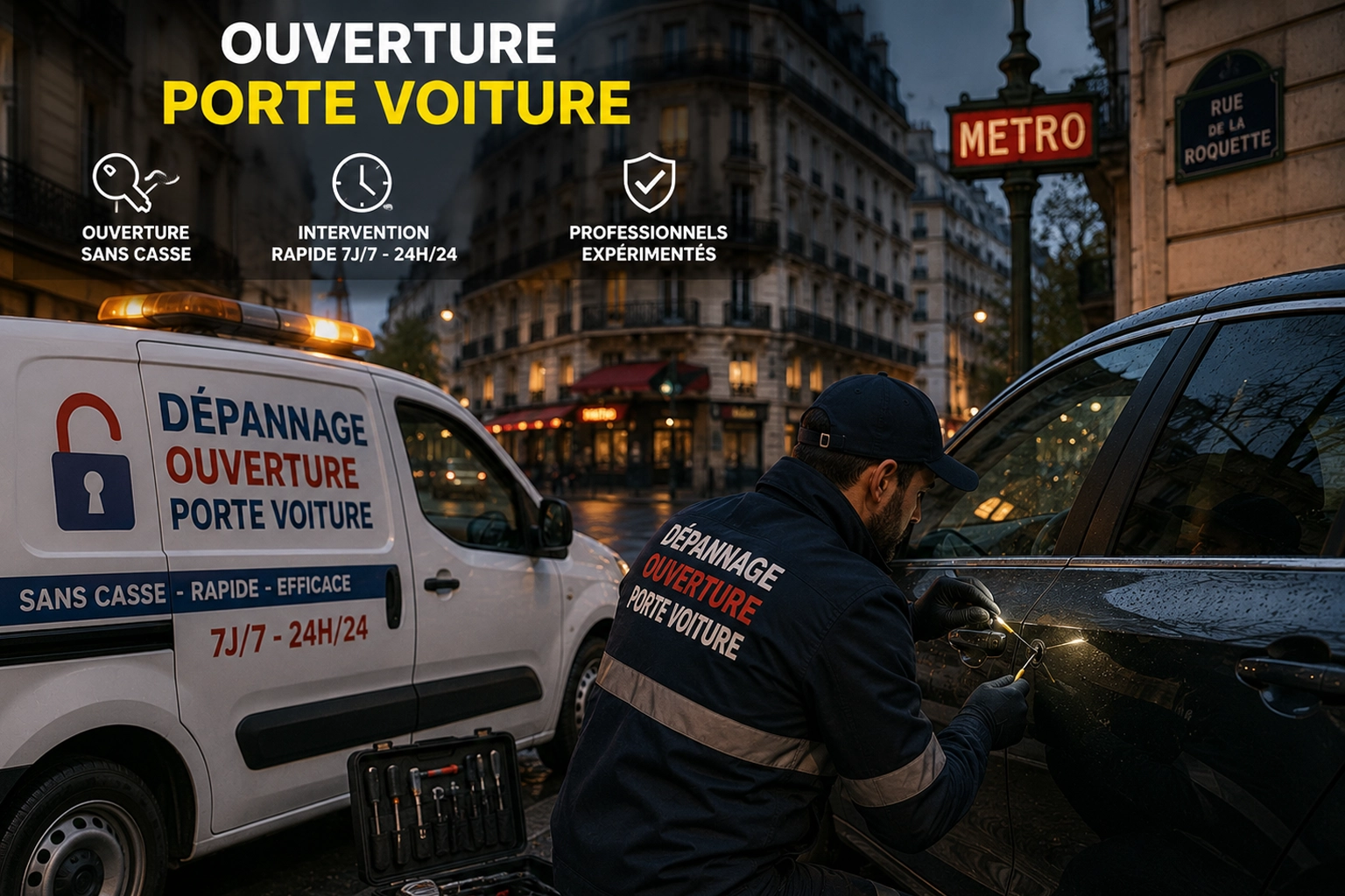 Technicien Fast Depann réalisant l’ouverture d’une porte de voiture sans casse